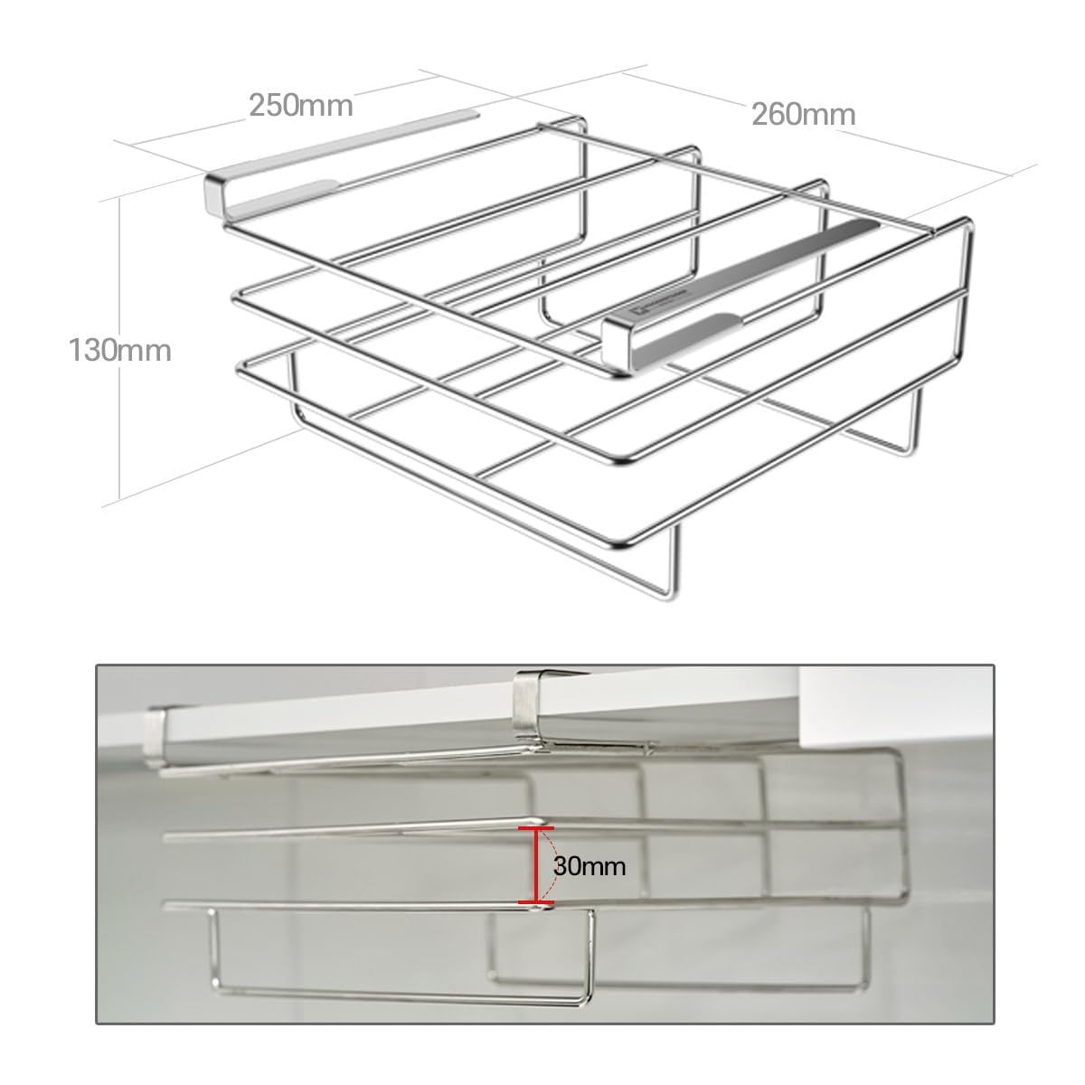 Fits cabinets up to 2.5 cm thick