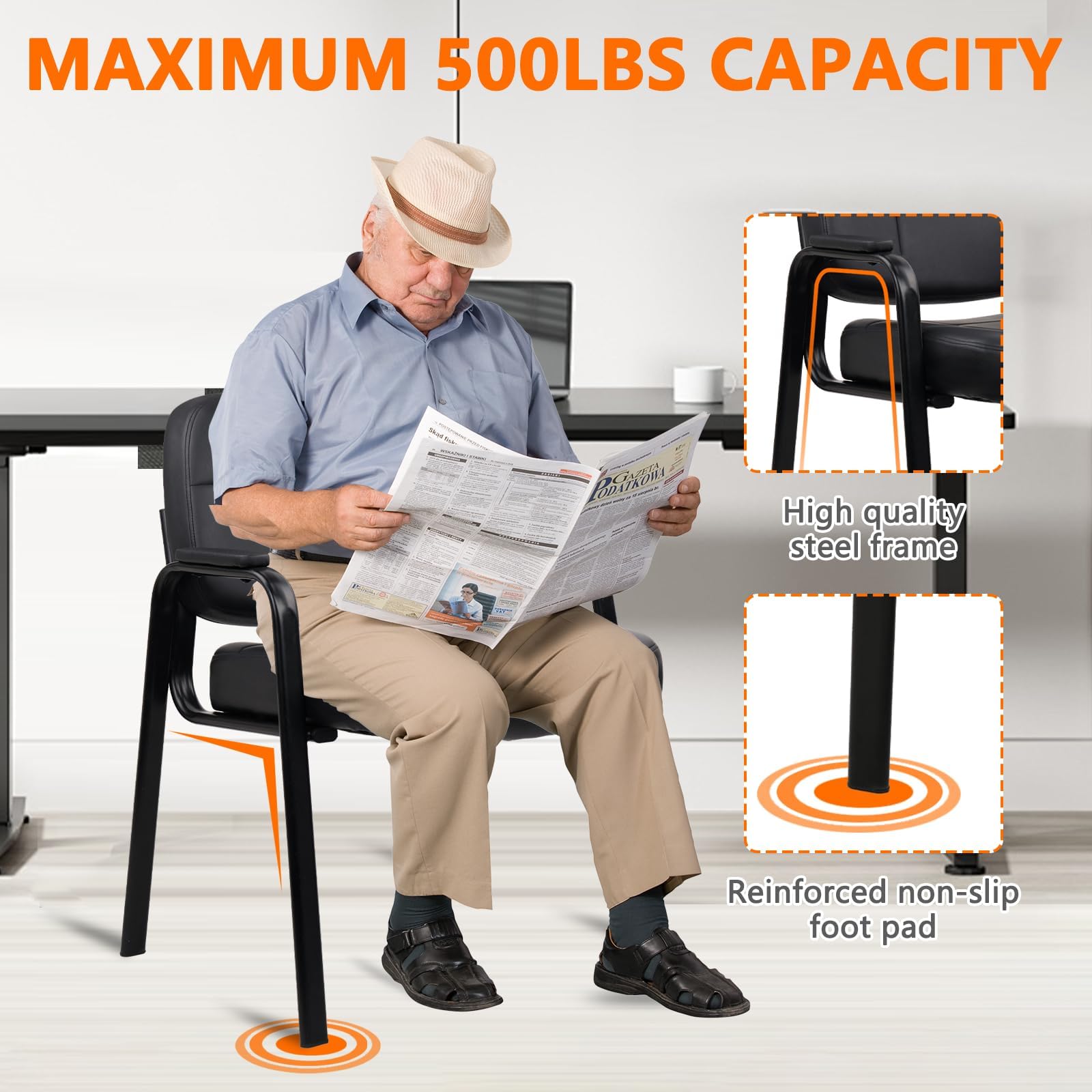 PVC leather CLATINA guest chair with padded arms
