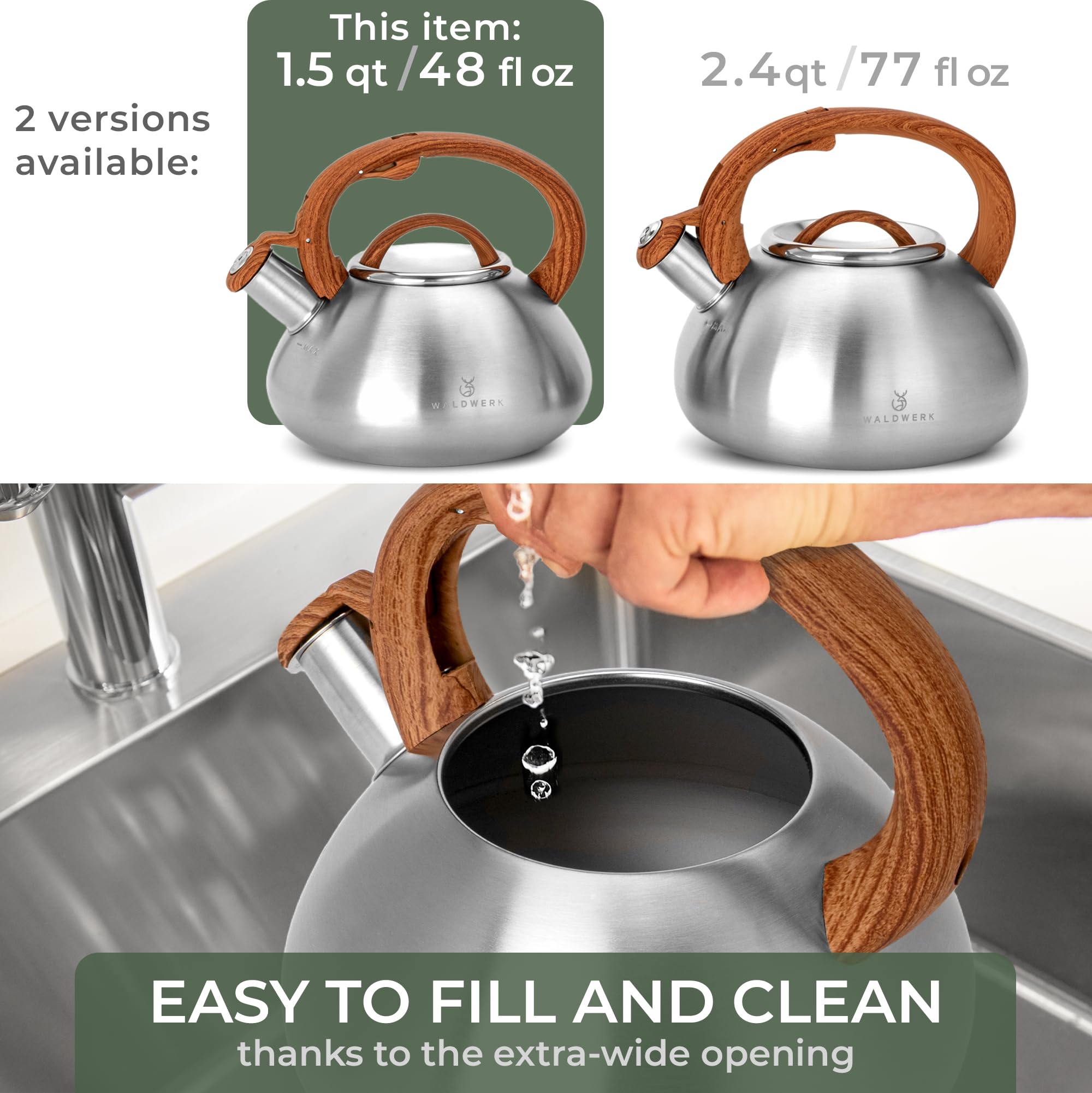 Stainless steel WALDWERK tea kettle for various stovetops