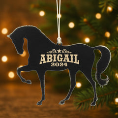 Walking horse ornament with custom name and date