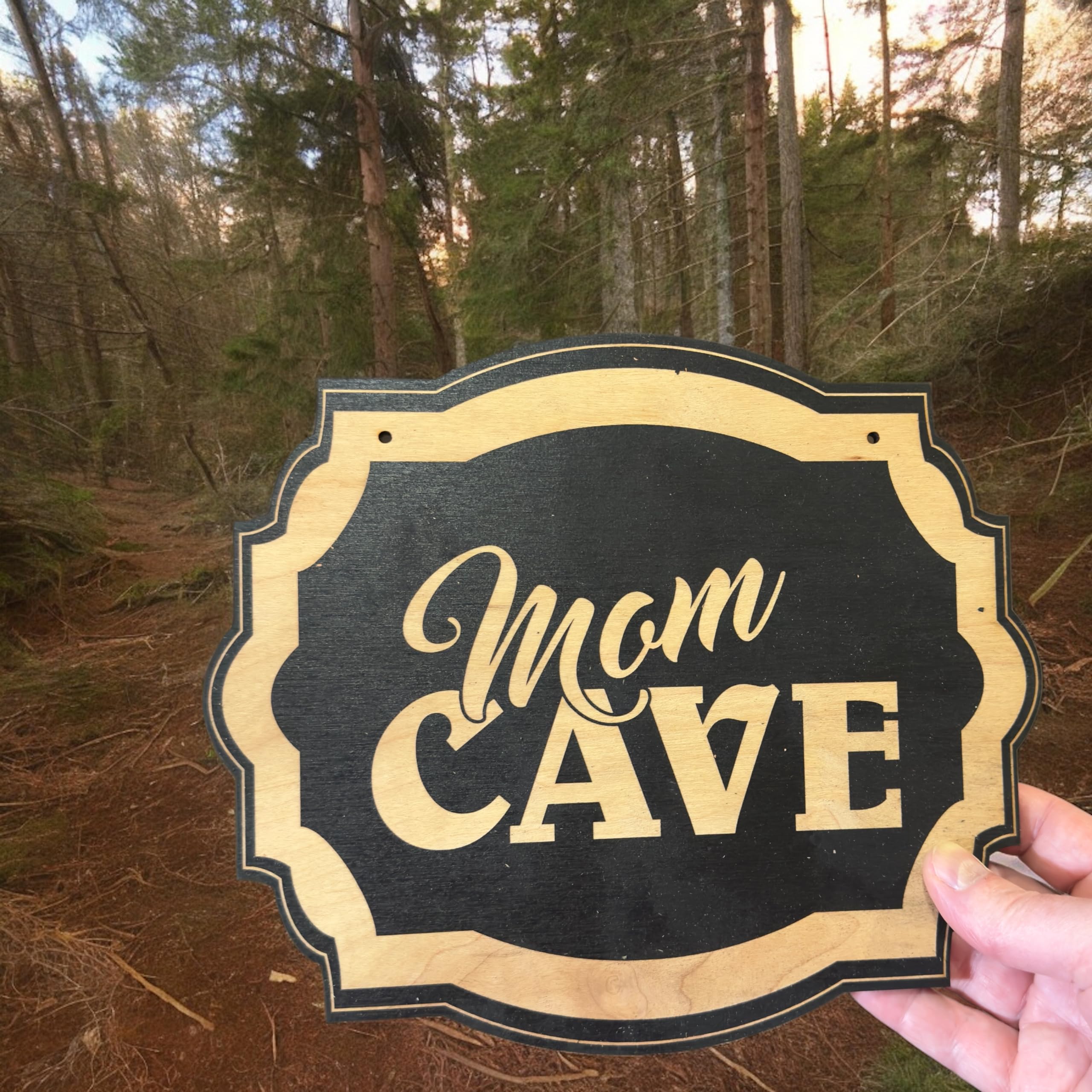 Sign BLACK Mom Cave 10x8 wooden sign for wall display