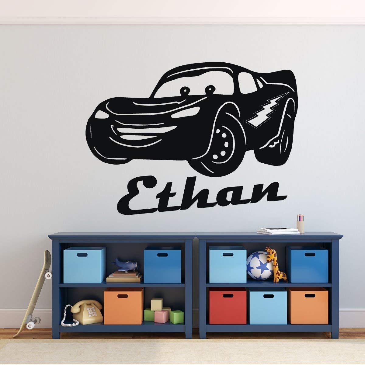 Playroom wall decal with lightning mcqueen design