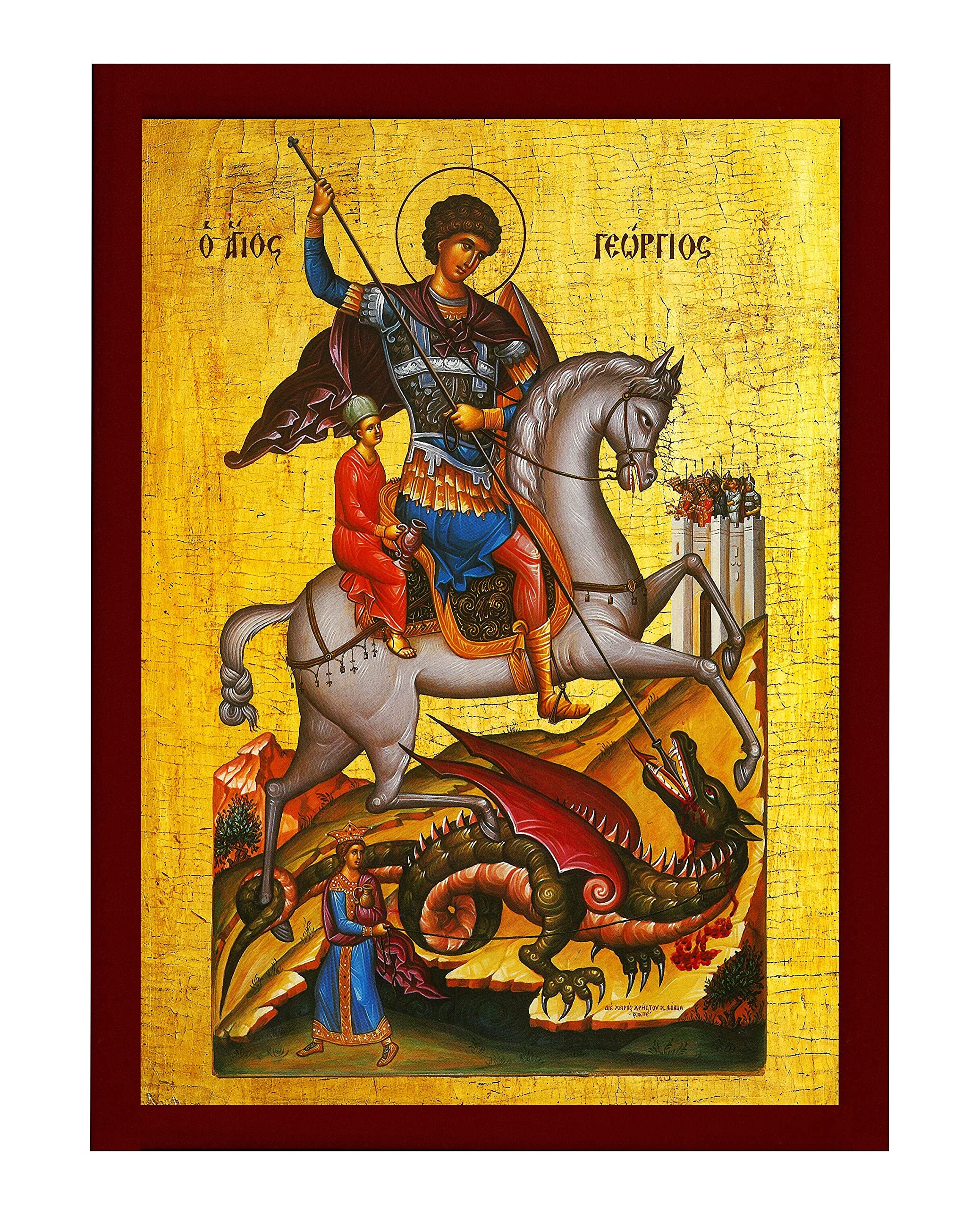 St George icon Greek handmade wooden icon for wall display