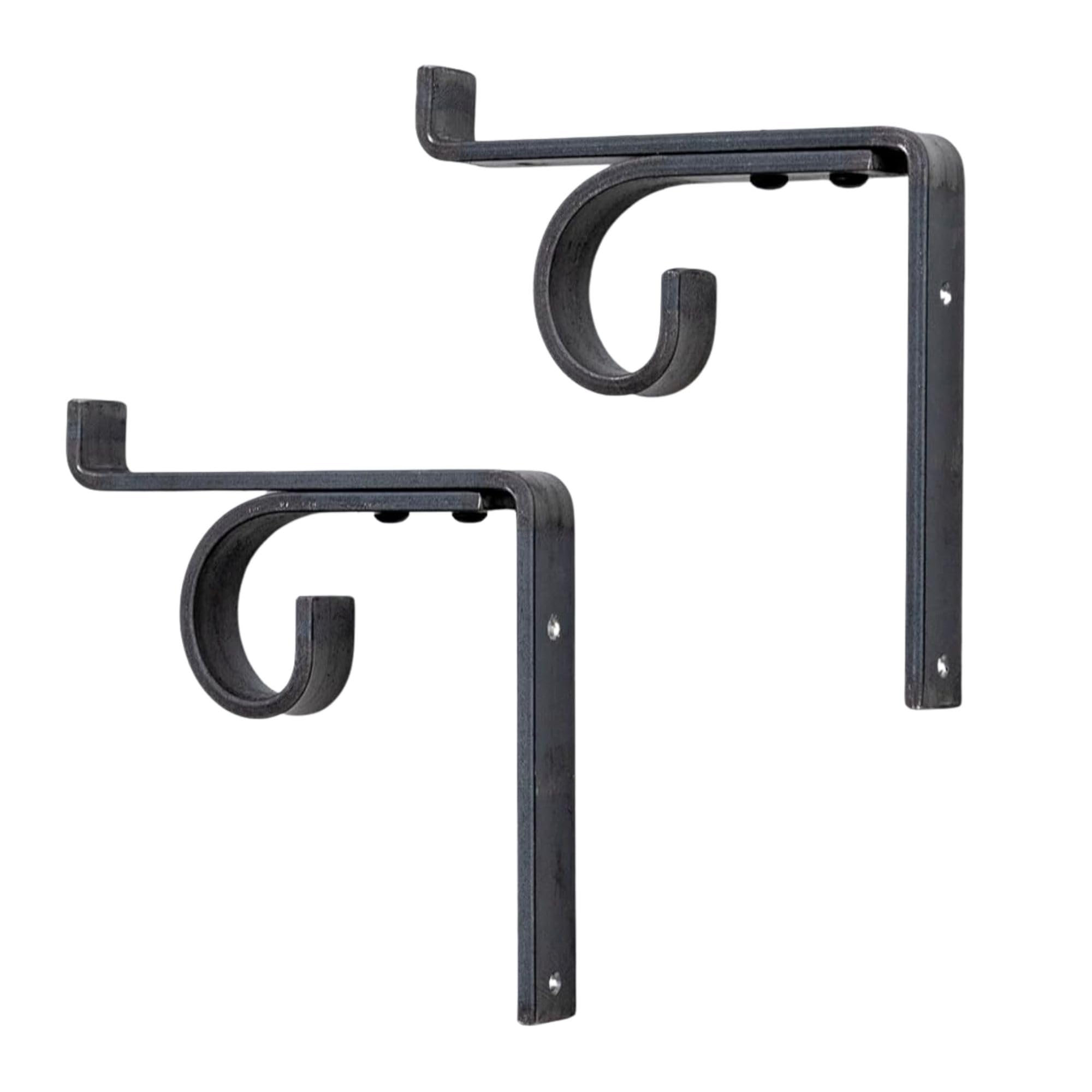 Black decorative iron dowel supports for blinds and shelves