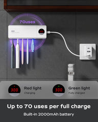 Holds up to five toothbrushes including electric models