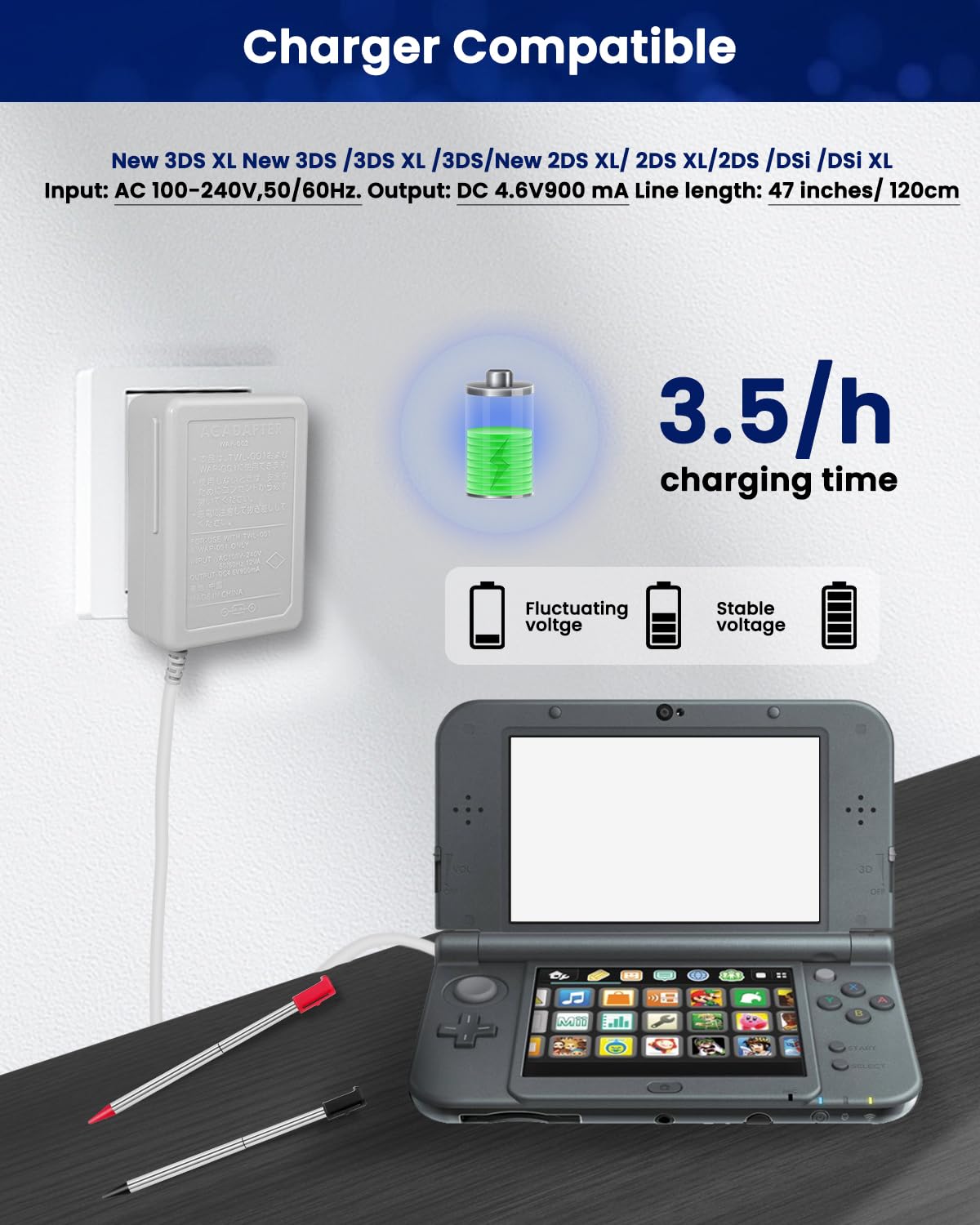 100-240V wall plug adapter for handheld consoles