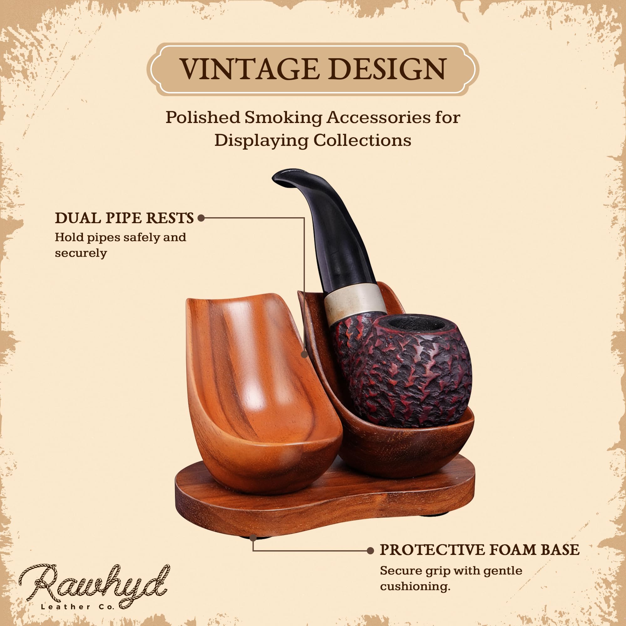 Walnut wood pipe stand close up showing smooth finish