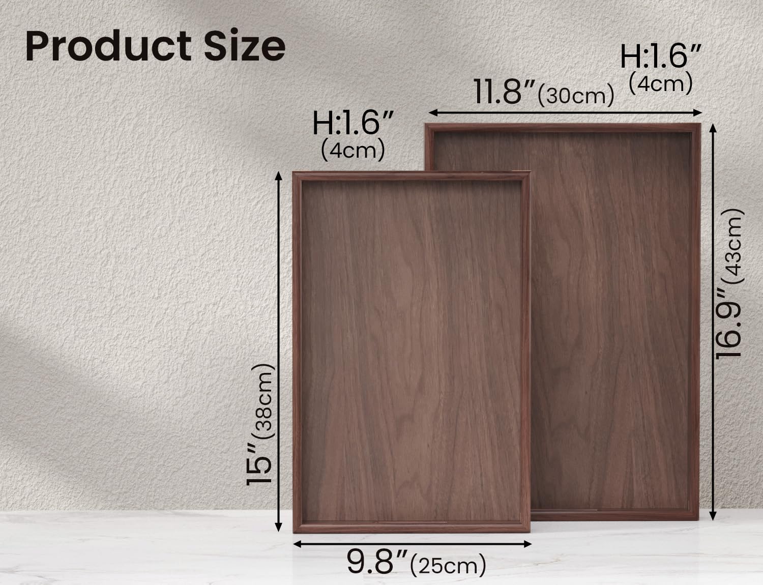 Large walnut serving tray 16.93 x 11.81 inches