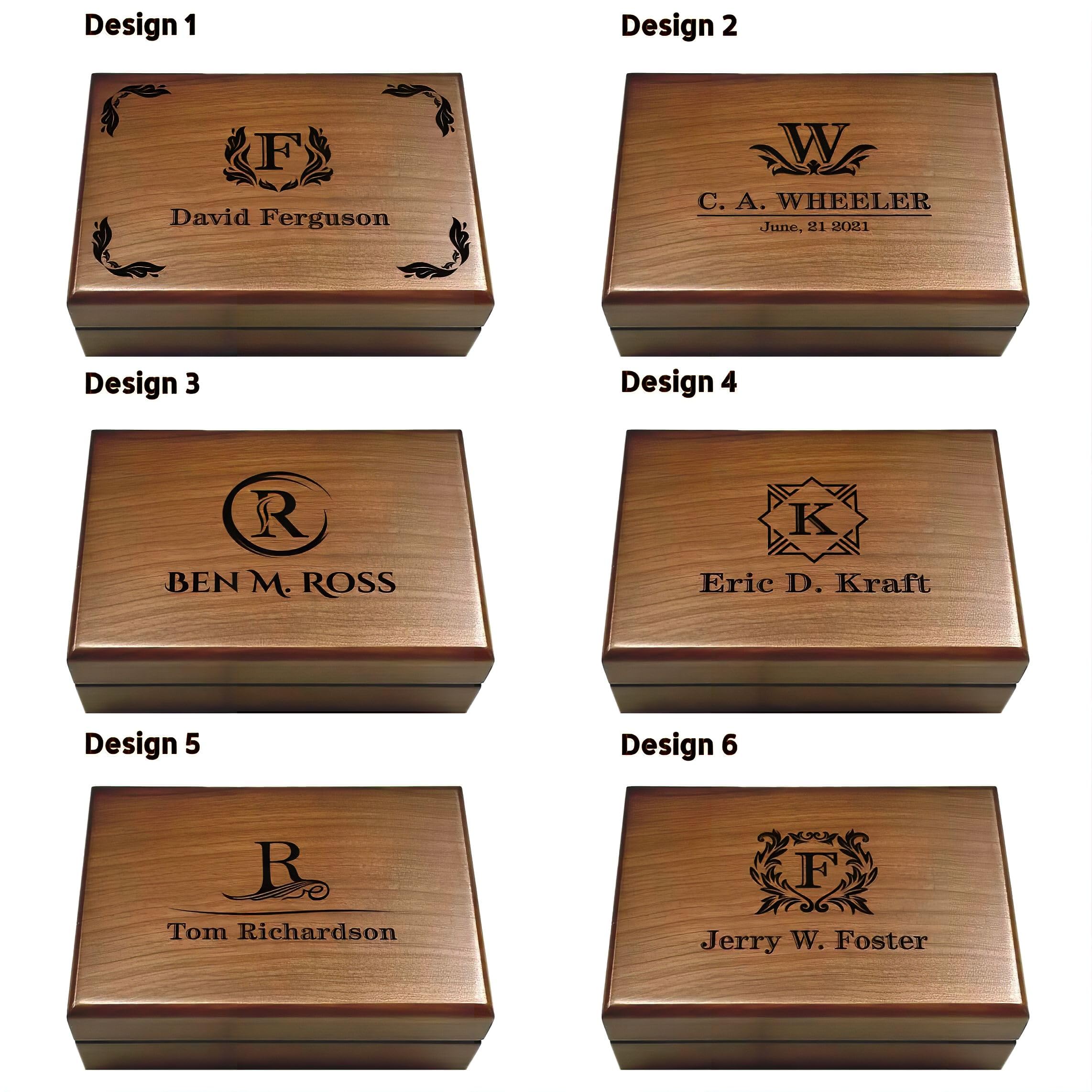 Walnut wood memory box with black interior