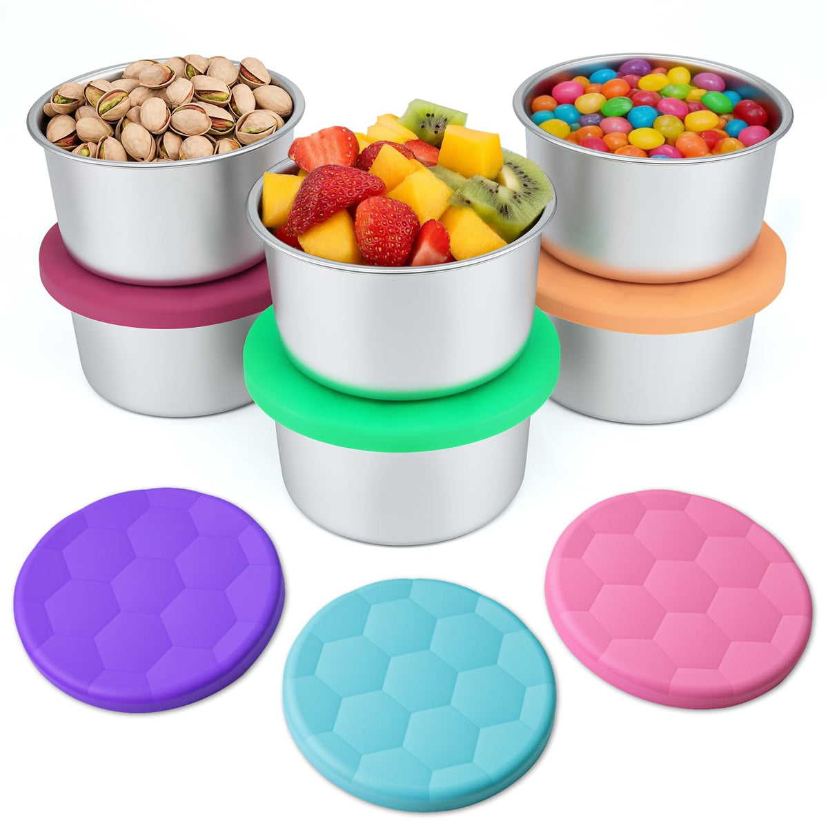 WANHMIF 6-pack 8oz stainless steel snack containers for kids set