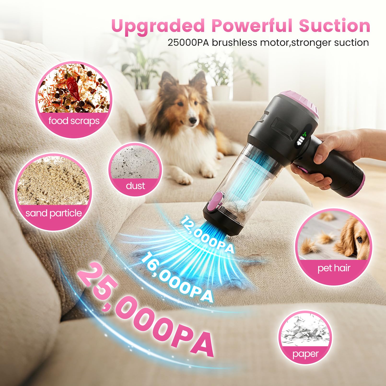 25000PA cyclonic suction close up on vacuum