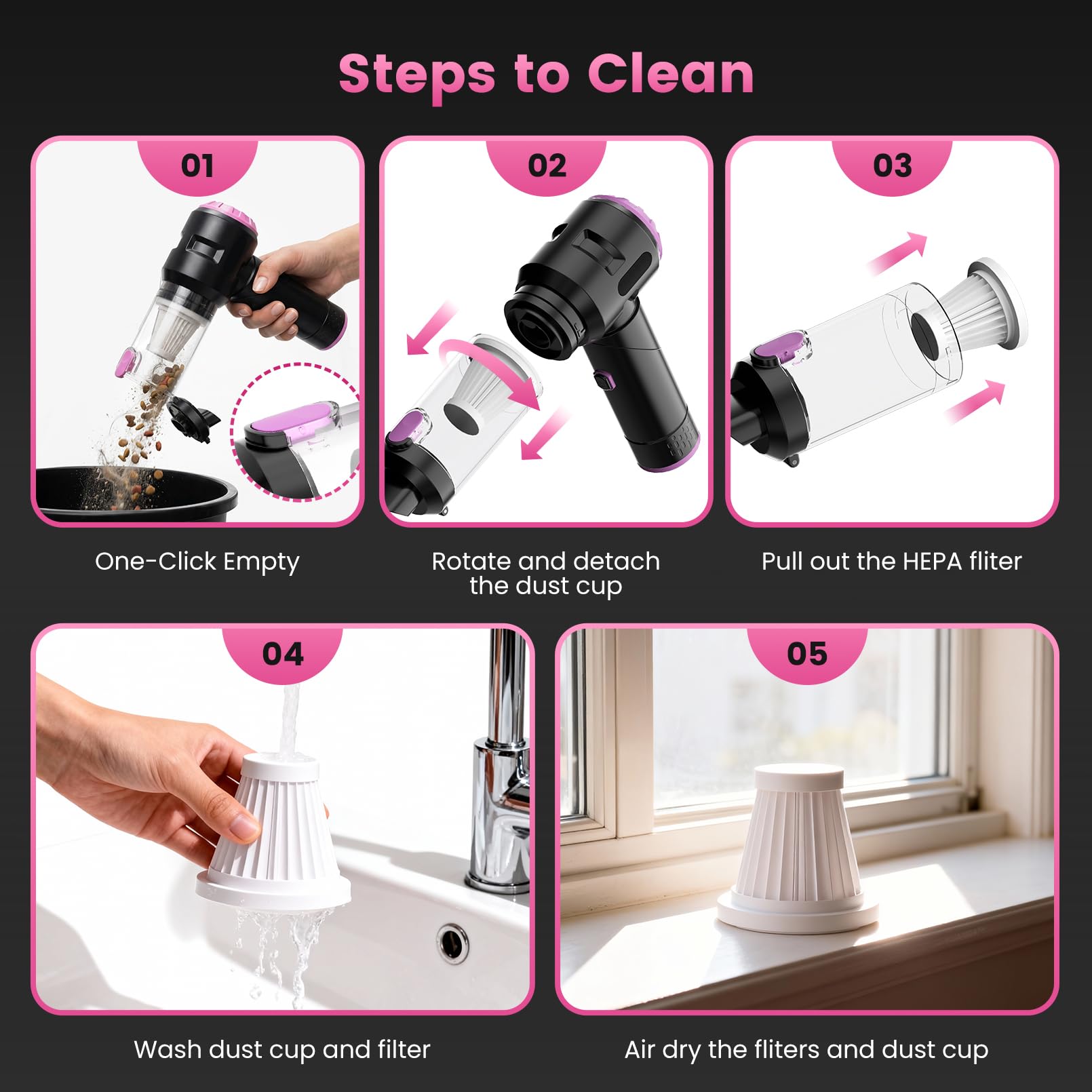 HEPA filter spare included with Wansimoo vacuum