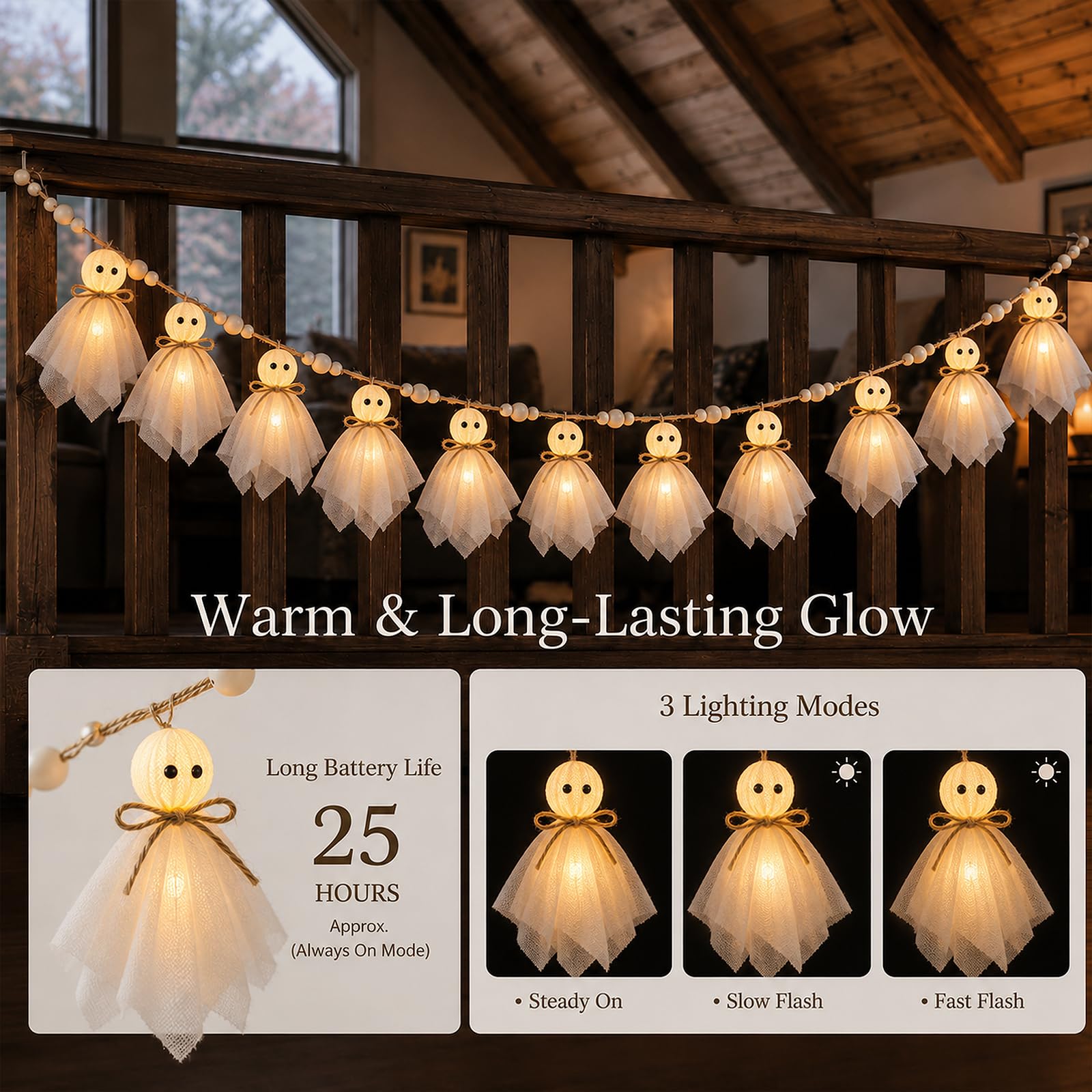 Soft warm glow ghost garland for indoor spaces