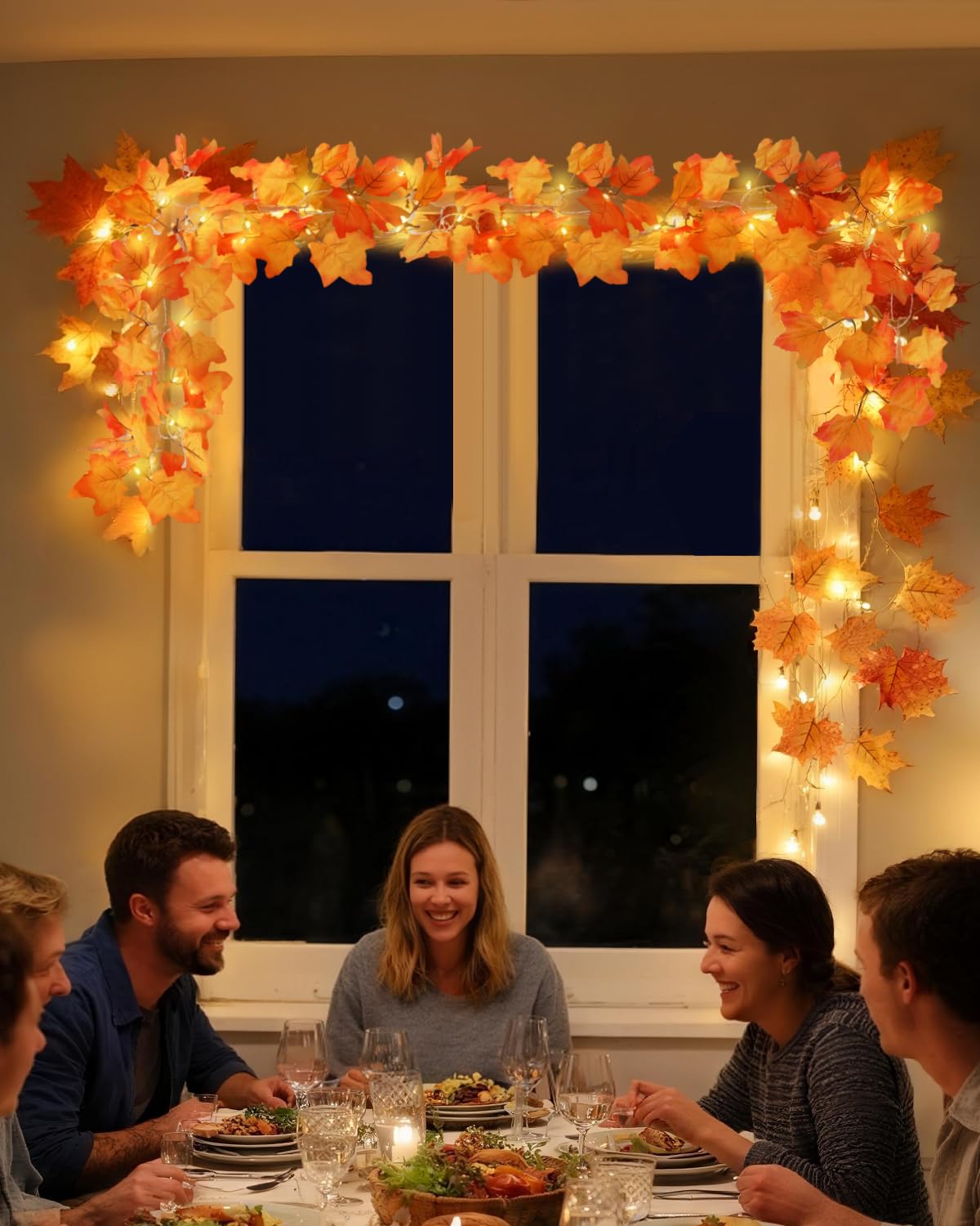Warm autumn maple leaf garland for Thanksgiving decor