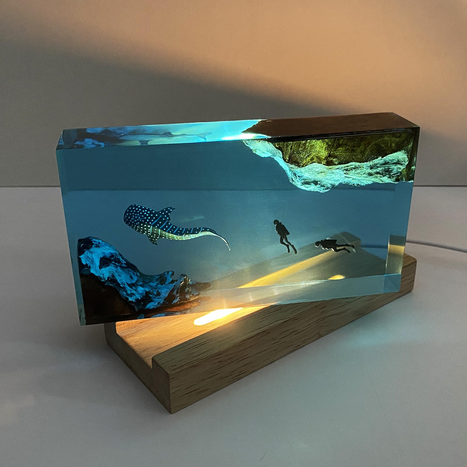 Warm light night light with wooden accents for decor
