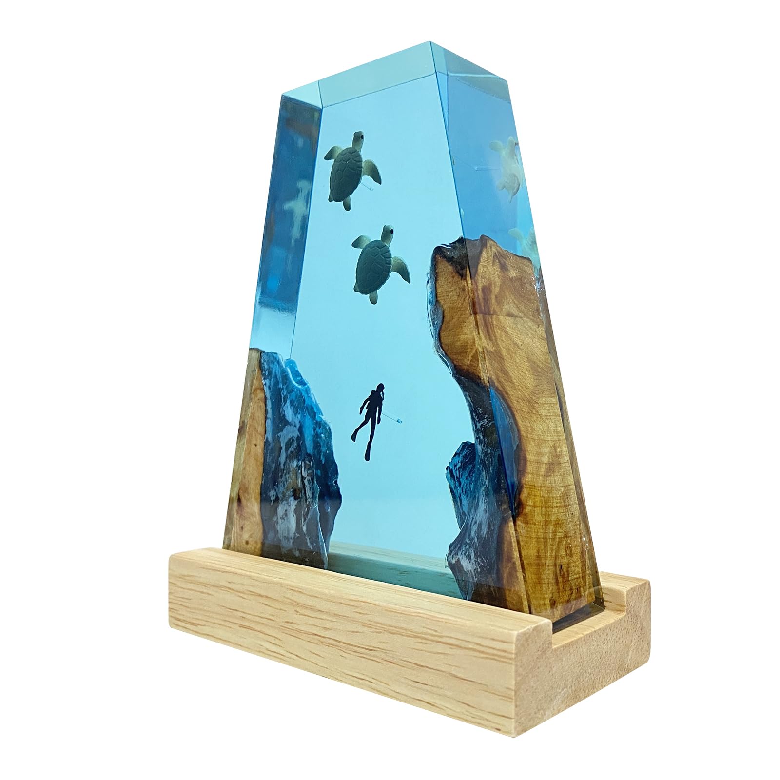 Warm light ocean resin lamp with sea life decoration
