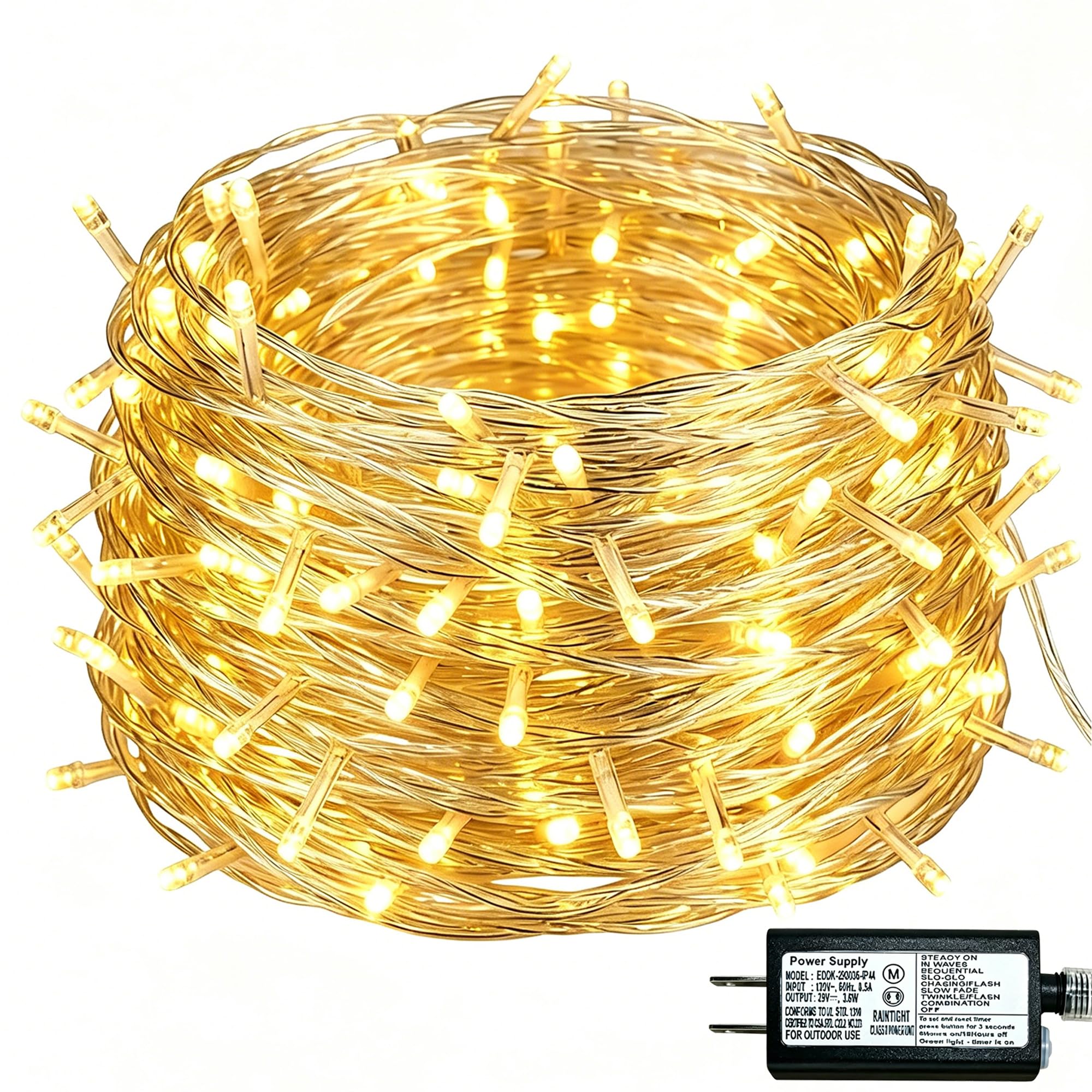 Warm white Christmas lights 100 LED on clear wire for indoor use