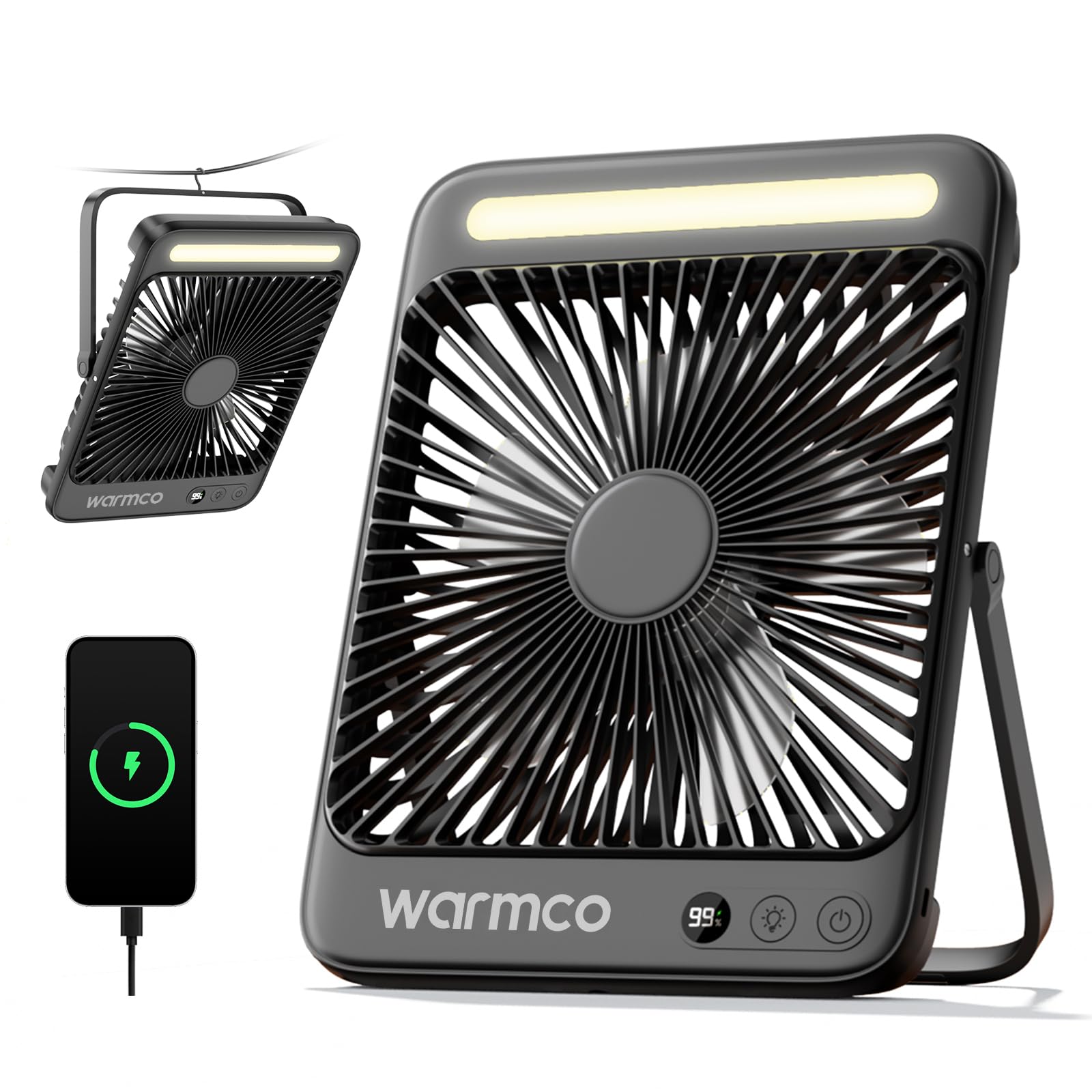 Warmco D4 camping fan with 20000mAh battery