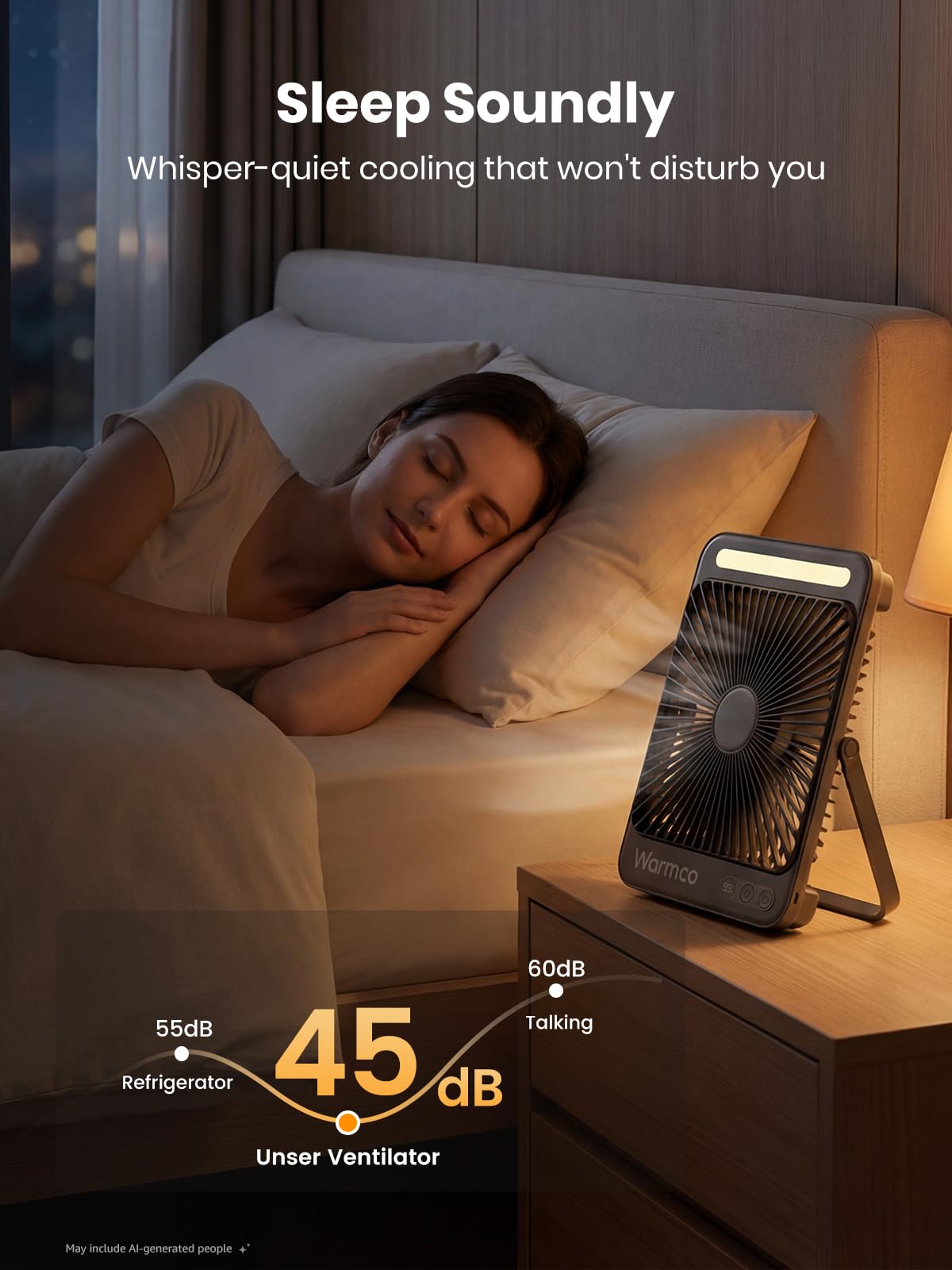 Warmco D4 quiet fan under 45dB at low speed