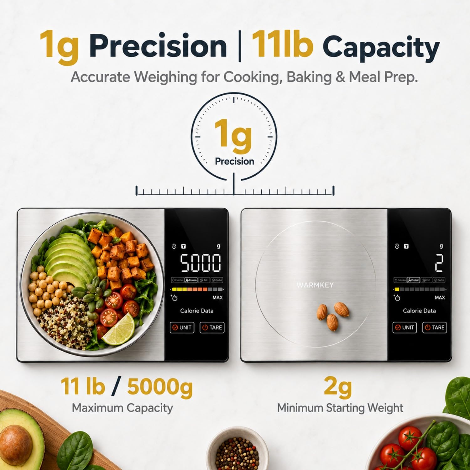 WARMKEY scale tracks calories macros protein fats