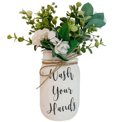 Wash Your Hands Mason Jar decorative jar with hand-painted finish