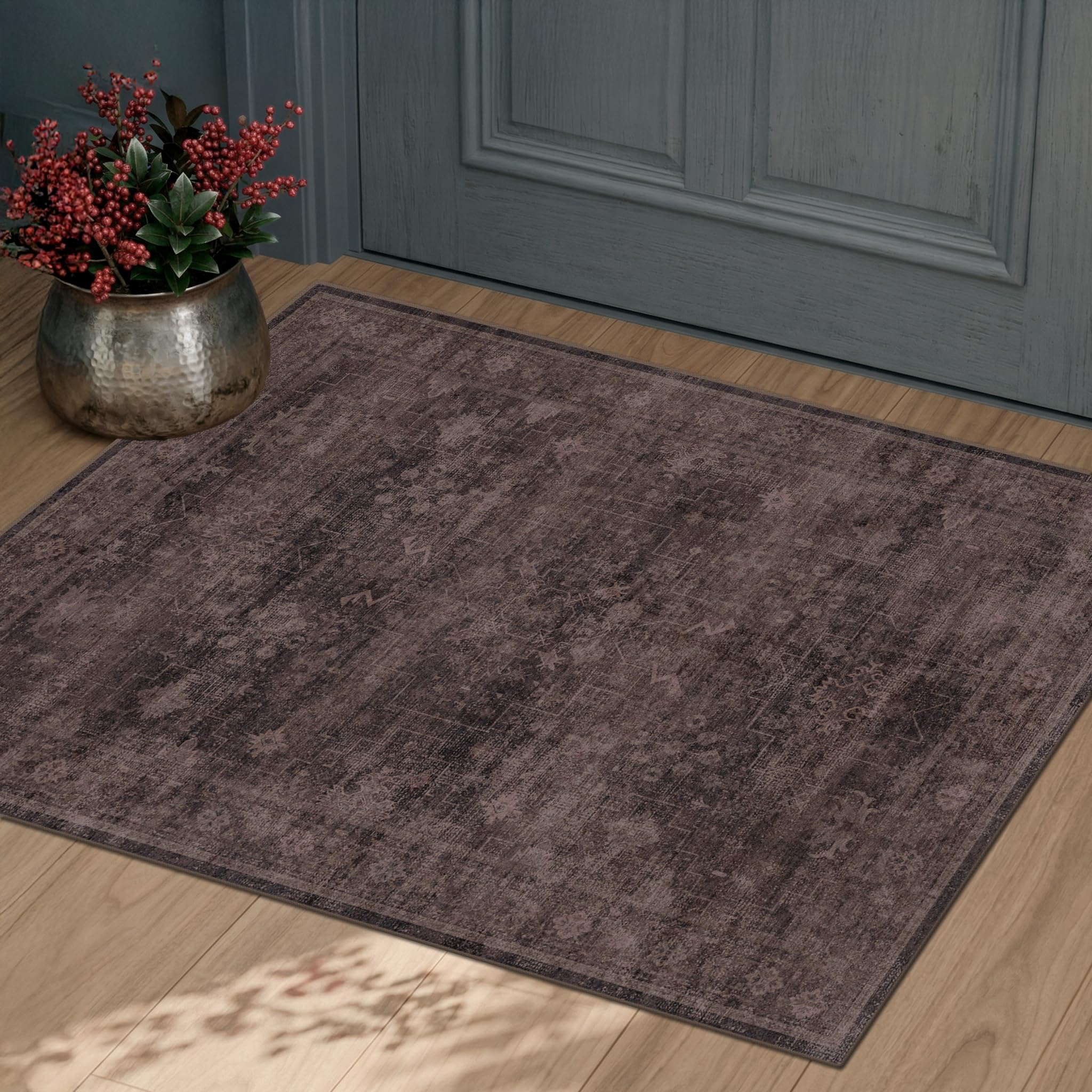Washable 2x3 Entry Rug for entryways and kitchens in dark taupe brown