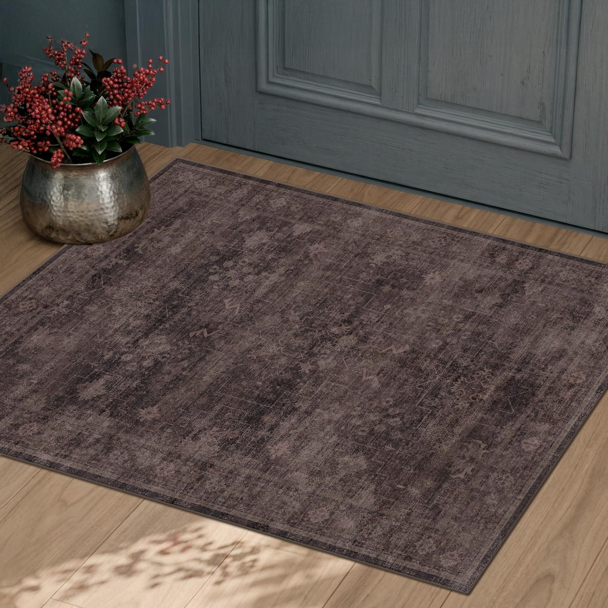 Washable 2x3 Entry Rug for entryways and kitchens in dark taupe brown