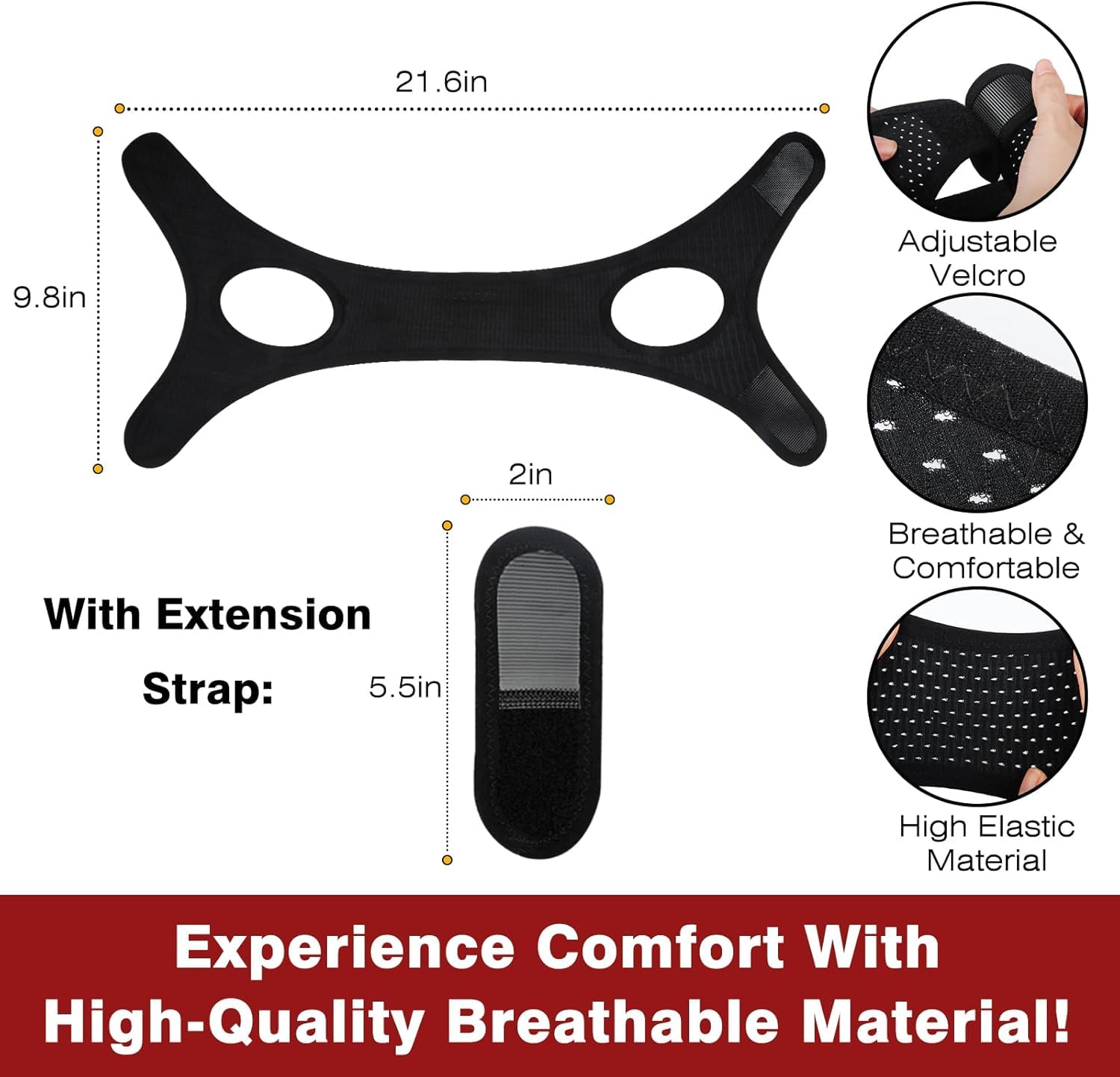Washable chin strap sleeping black 57cm close-up