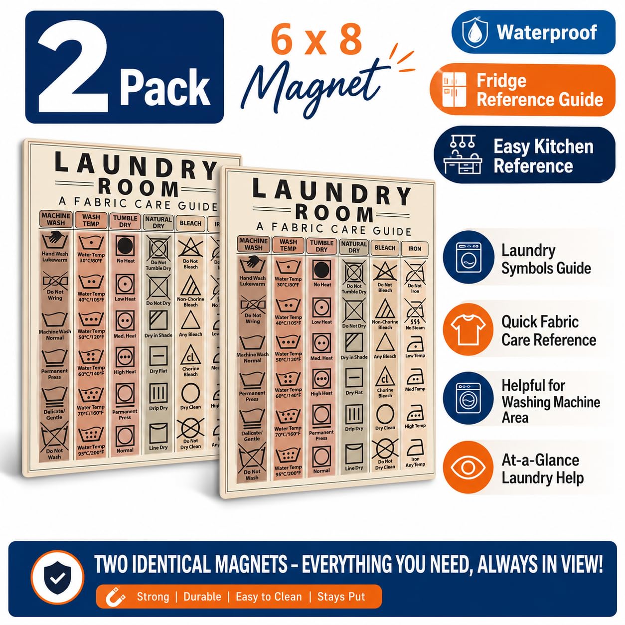Washing machine reference chart magnet for clothing care