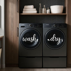Peel and stick decals with white font for laundry room surfaces