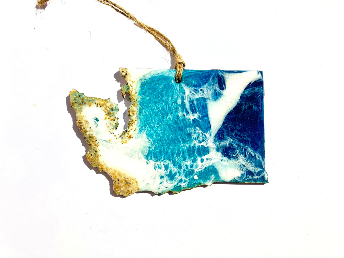 Washington Holiday Ornament 4 Inch Resin Art with Real Beach Sand