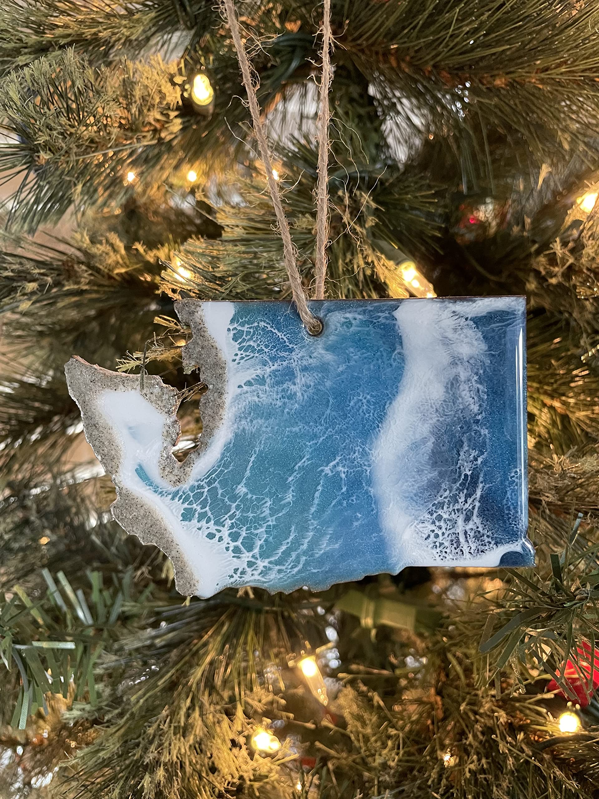 Washington Holiday Ornament Ocean Waves and Real Sand