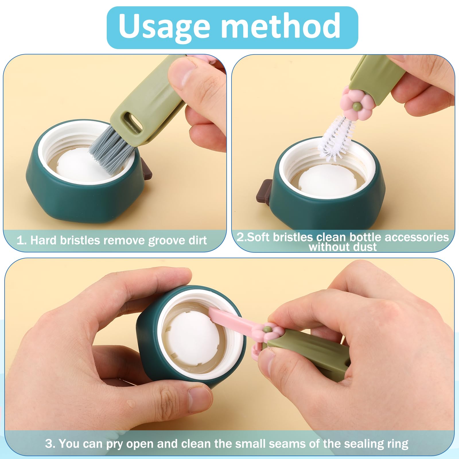 water bottle lid cleaner with 3 in 1 brushes image