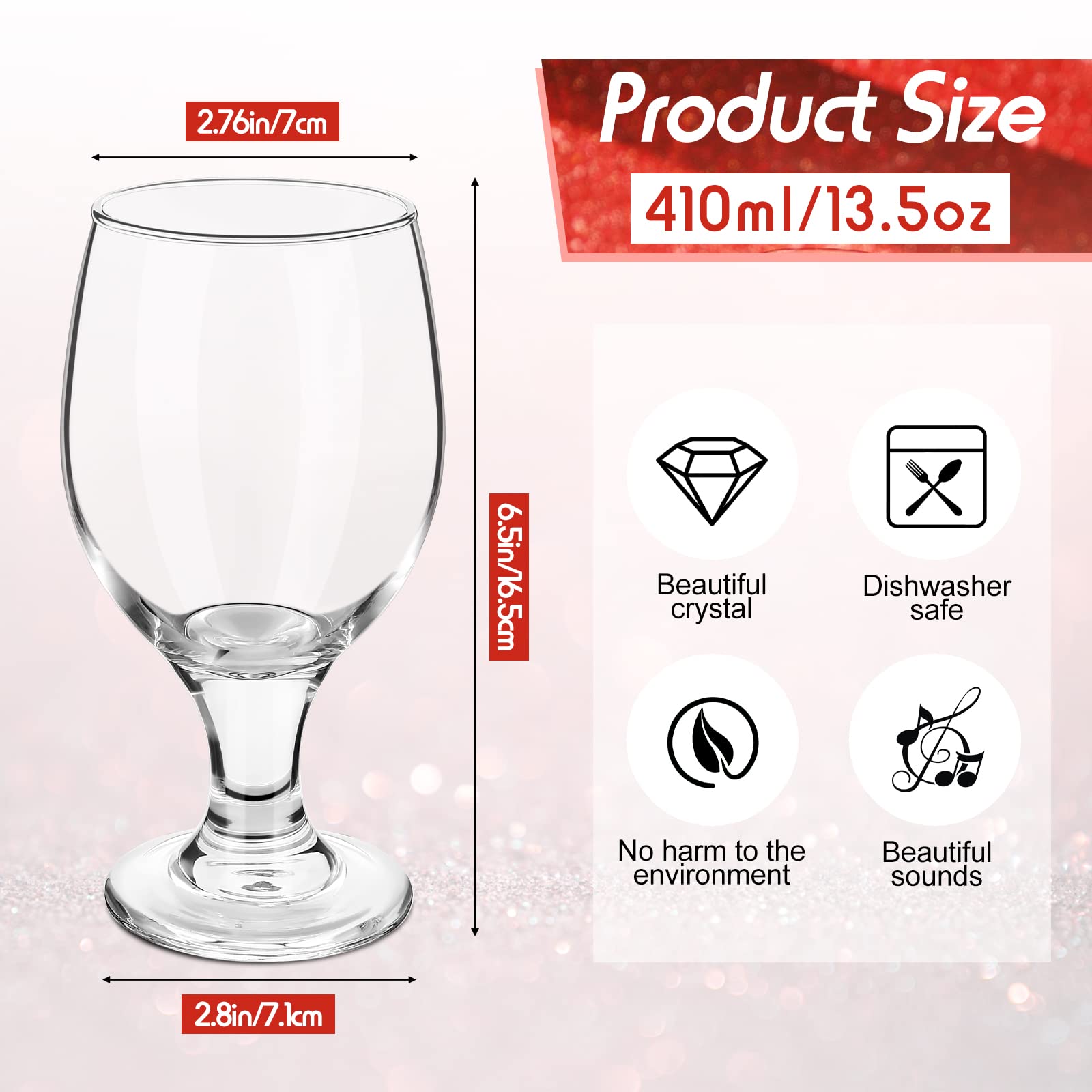 Clear stemmed water goblets Patelai 6.5 inch tall mouth 2.76 inches