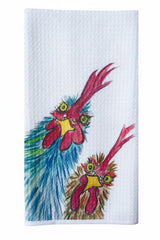 Decorative microfiber kitchen towel with watercolor chickens 16x24 size