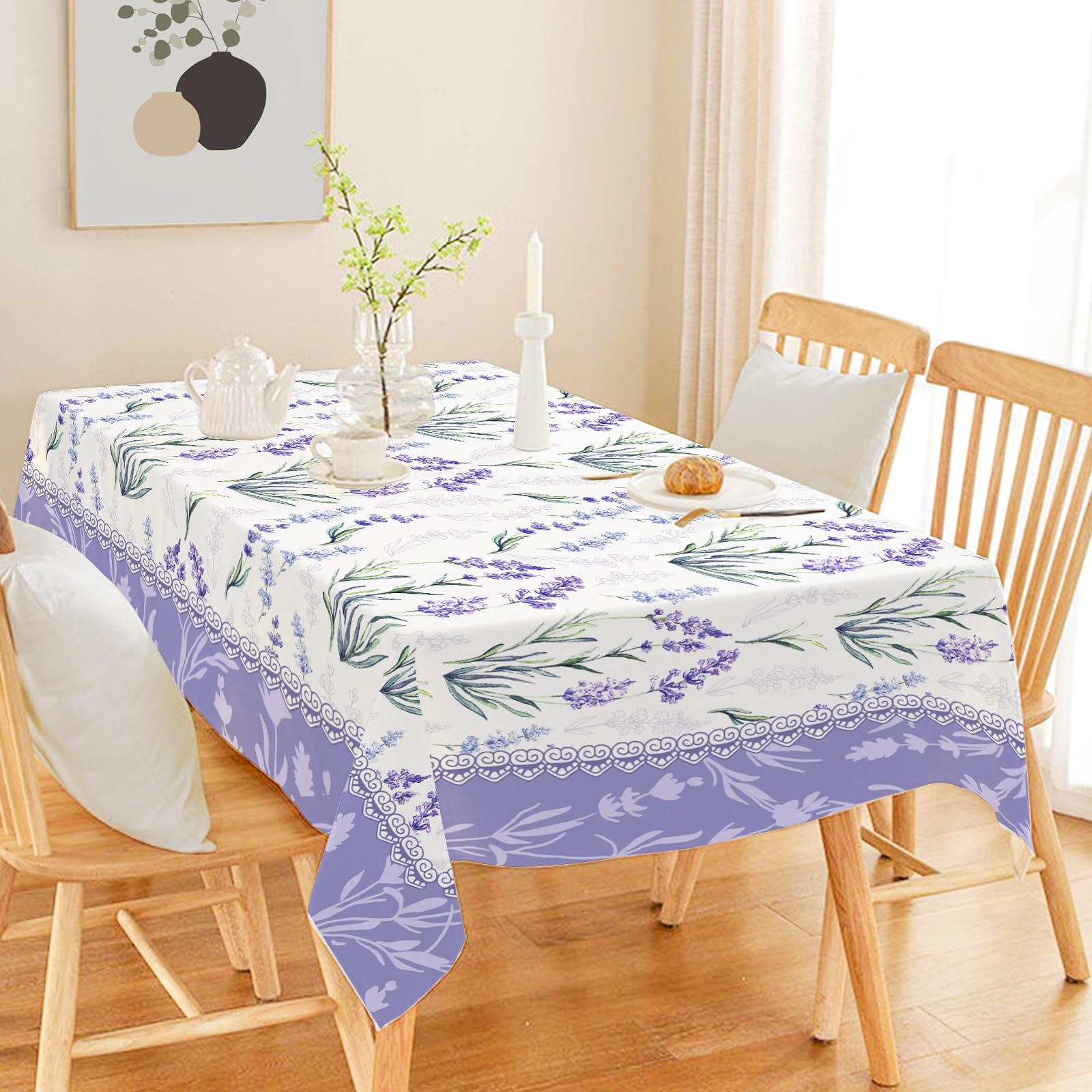 watercolor purple floral design tablecloth