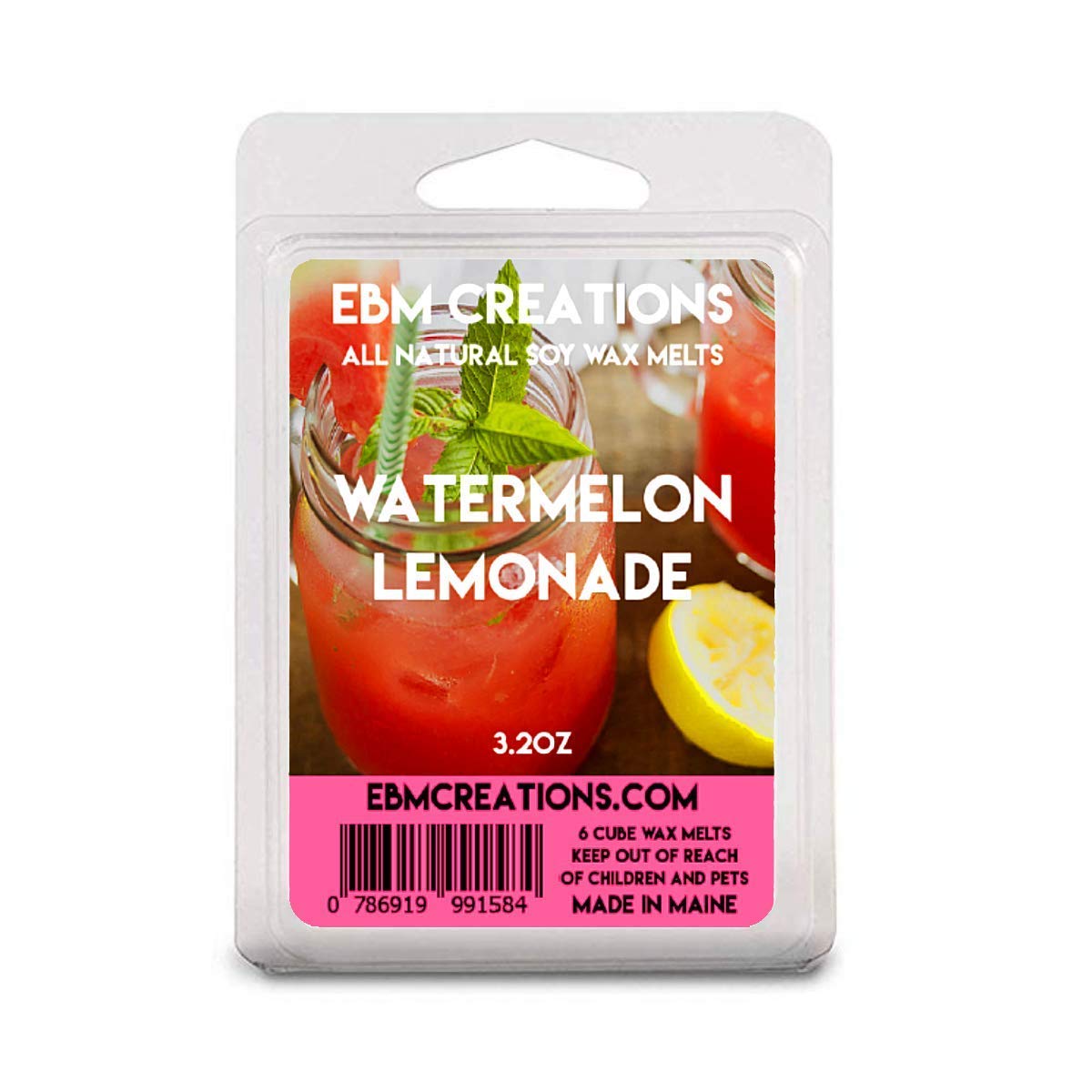Watermelon Lemonade Soy Wax Melts in a 3.2oz 6 Cube Clamshell