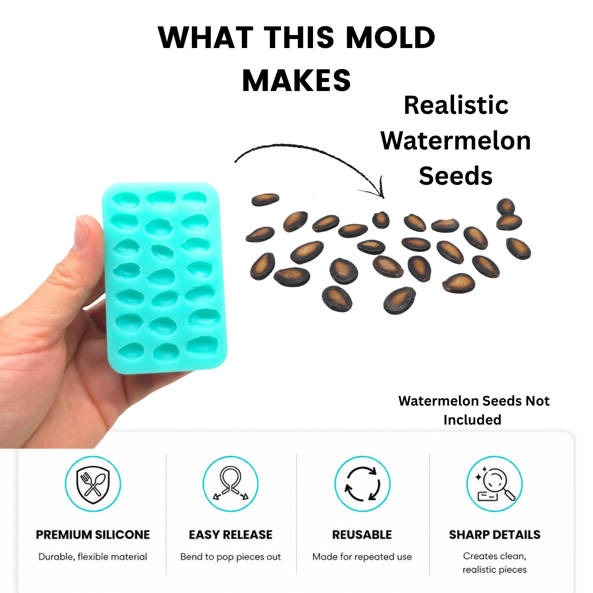 Seed-shaped silicone mold for soap embeds resin and clay