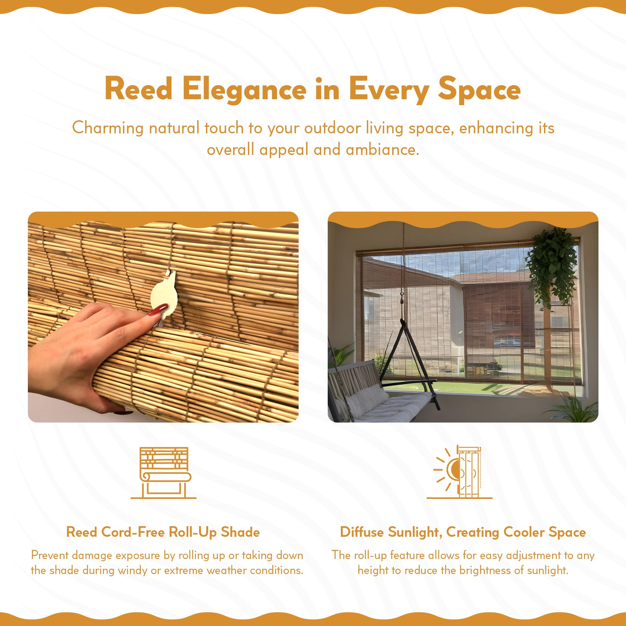 Waterproof bamboo shades roll-up for outdoor patio Cocoa