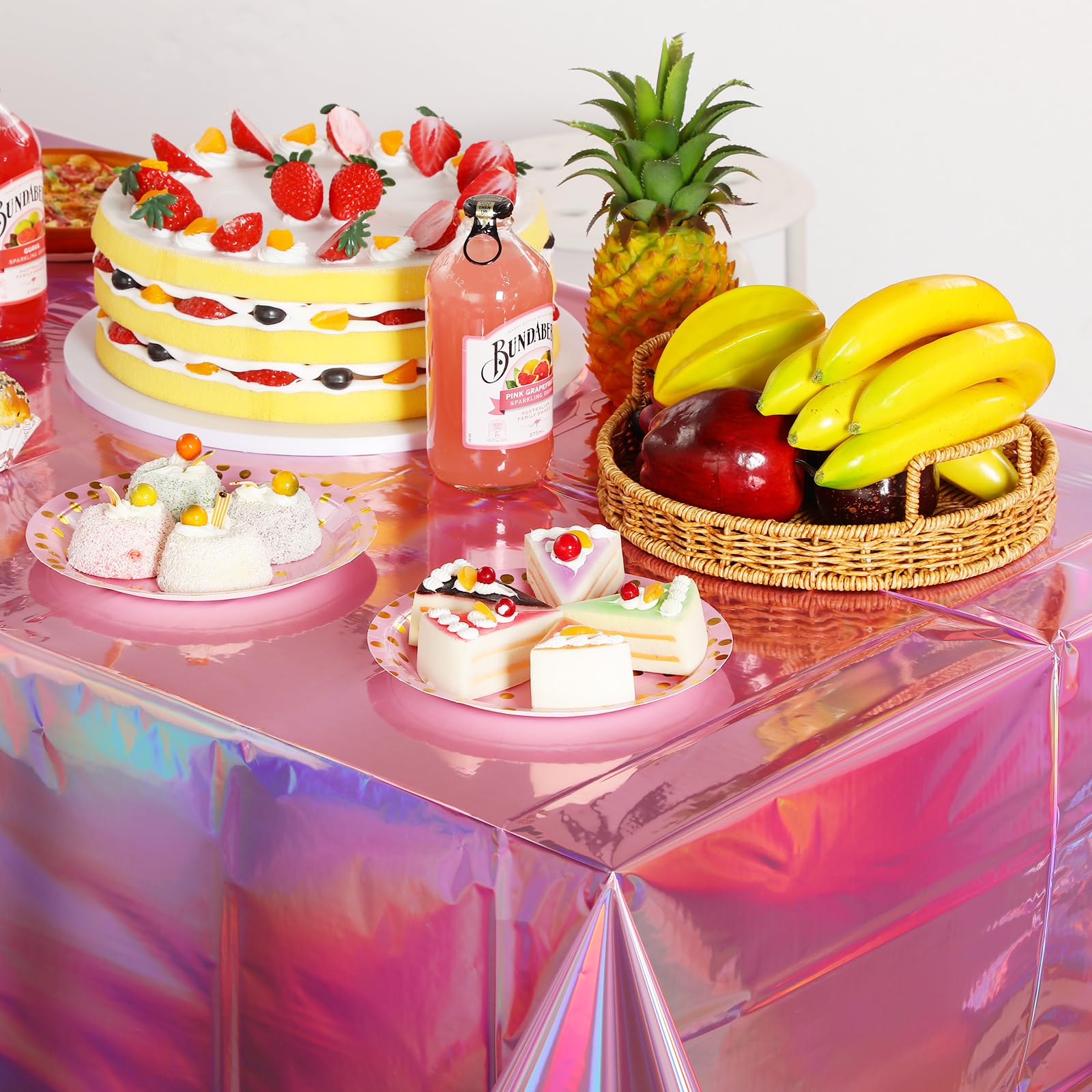 Disposable pink tablecloths for quick cleanup after parties