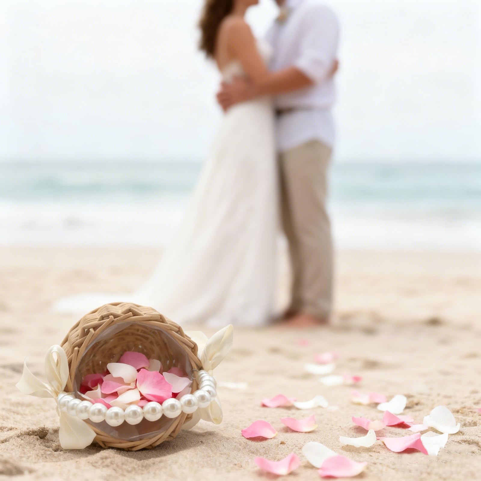 Flower petals ready for aisle on wedding basket