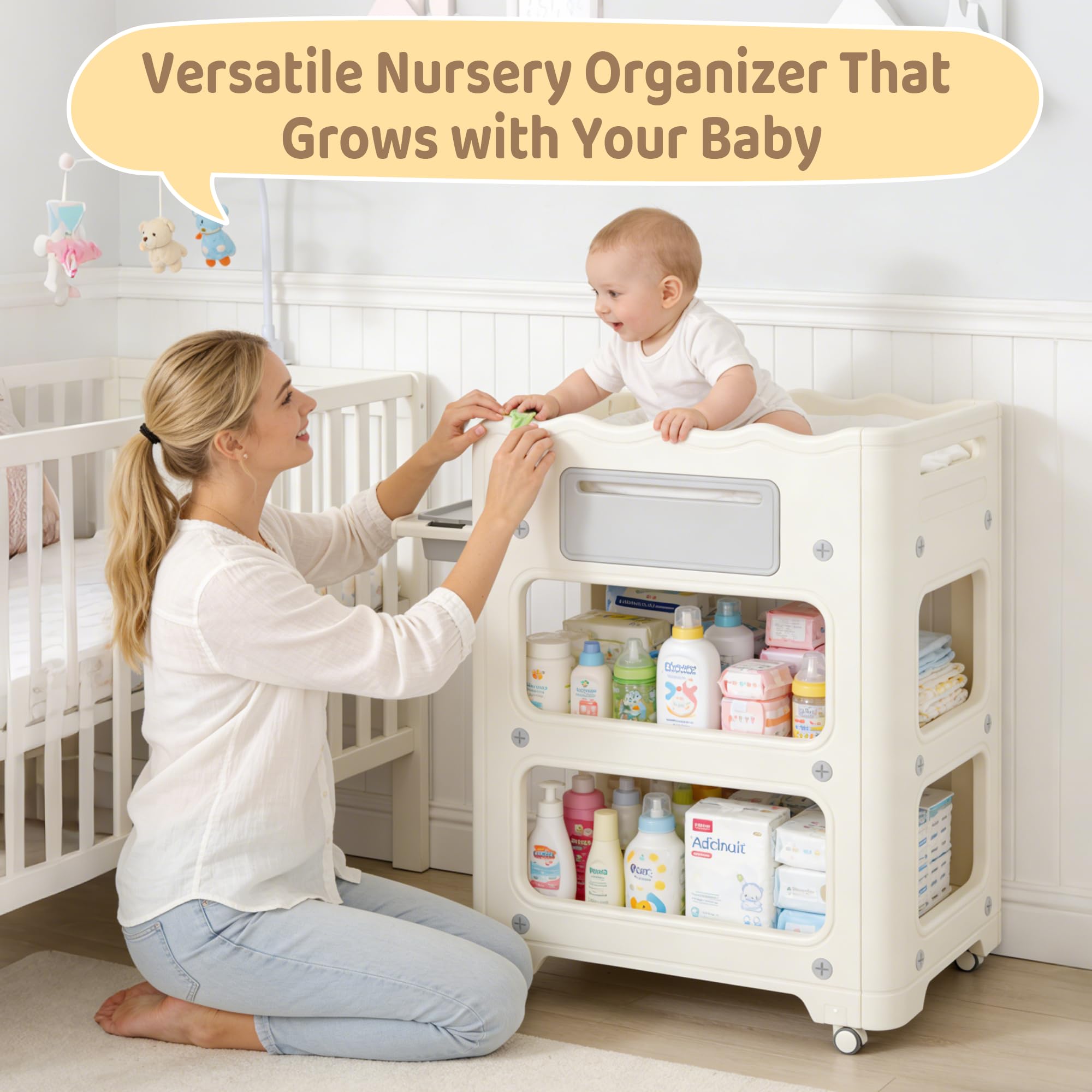 Storage cabinet with removable baskets and hanging rail