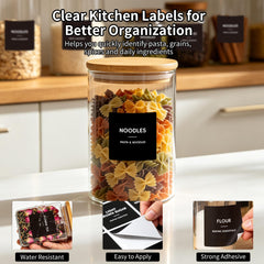 black matte square pantry labels sized 2.5 by 2.5 inches