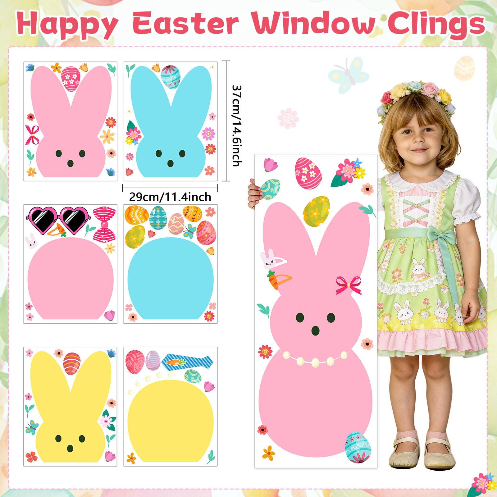 No residue repositionable window decals for Easter decor