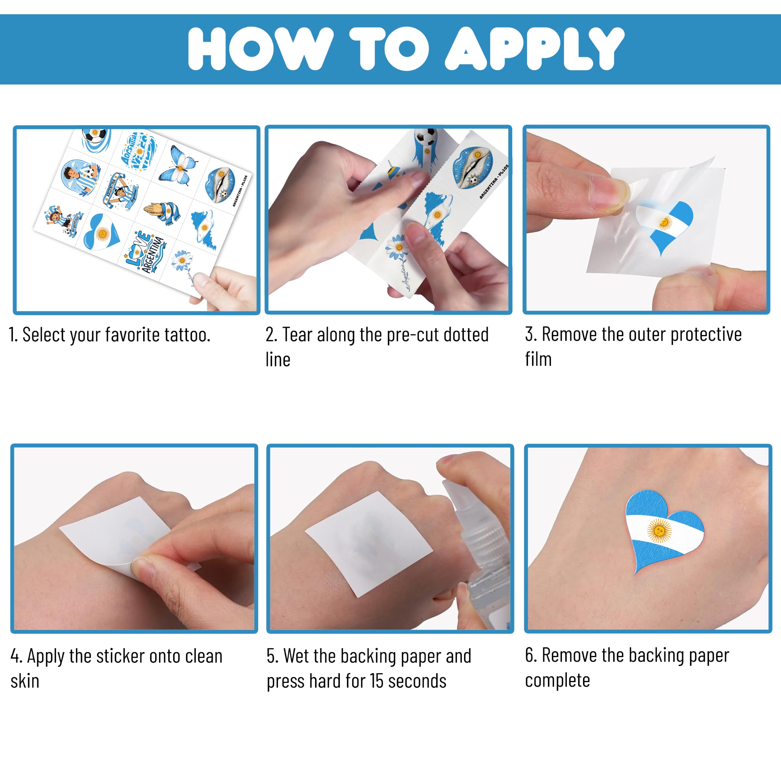 Waterproof Argentina soccer temporary tattoos