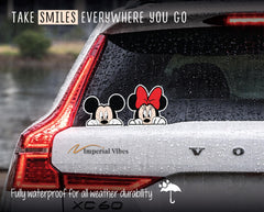 Waterproof decal on water bottle surface featuring Mickey and Minnie