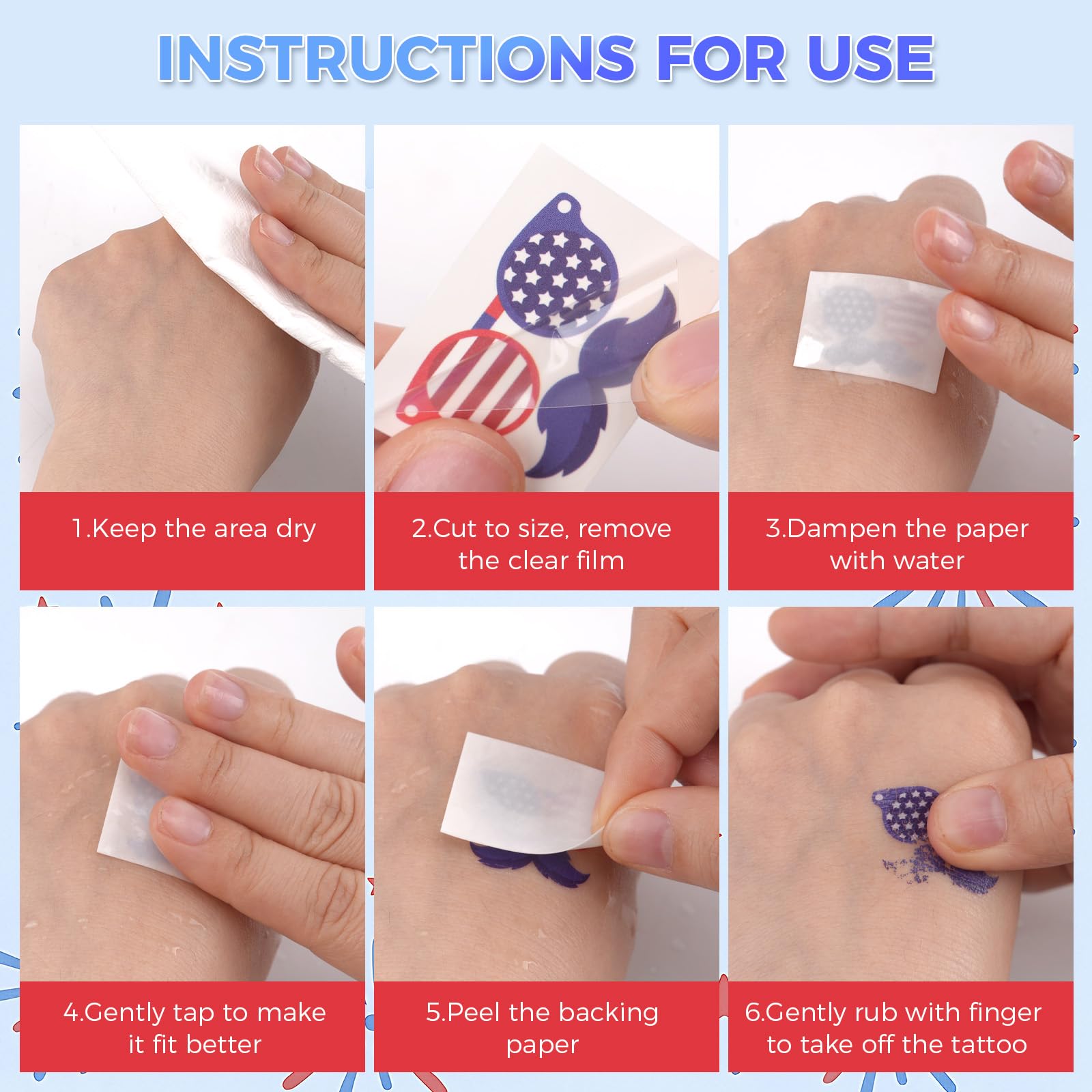 110 piece patriotic tattoo set ready to wear and remove