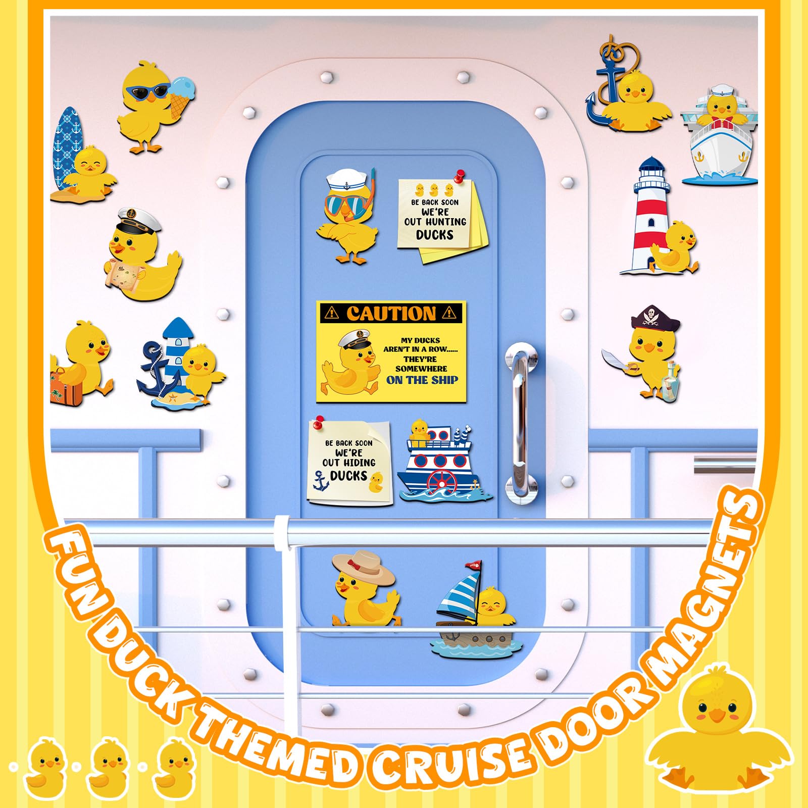 Watersay cruise ship doors magnets closeup yellow ducks