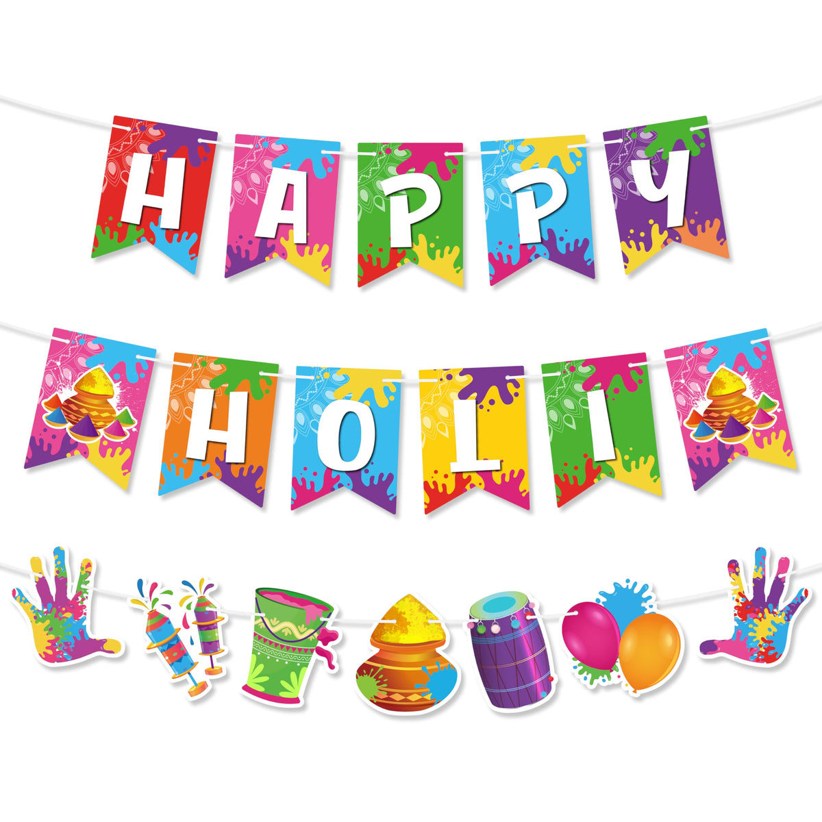 WATINC Holi Banner Festival Decorations 3-pack pre-strung for quick hang