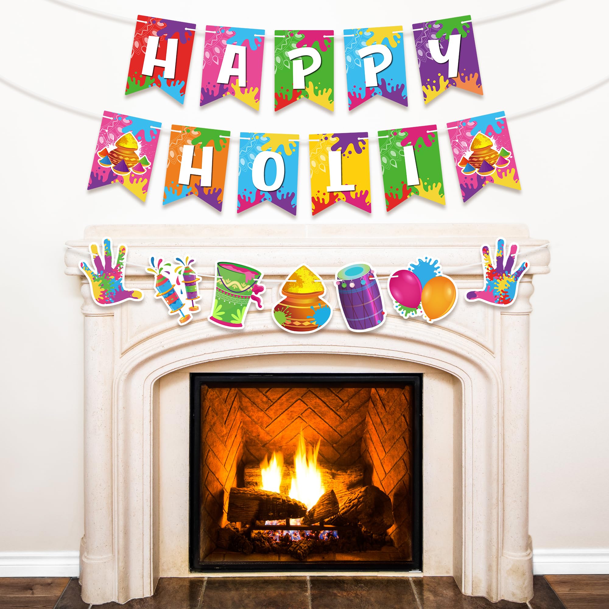 Holi bunting spanning 10 feet for wall tree or fireplace decor